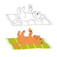 Two cute cats with ice cream in its paw lies on a beach towel. Clip art for your projects. vector