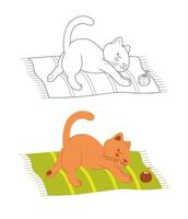 Two cute cats stretches on a beach towel. Clip art for your projects. vector