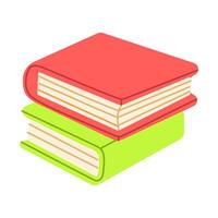Two books stacked on top of each other. One is green and the other is red. The books are open to the middle of the page vector