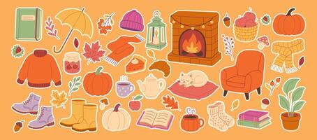 Cozy fall decor and seasonal items vector