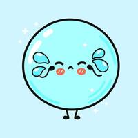 A cute, sad cartoon bubble character with tears and rosy cheeks on a light blue background. vector
