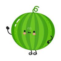 A happy cartoon watermelon character waving with a smile and standing on a white background. vector