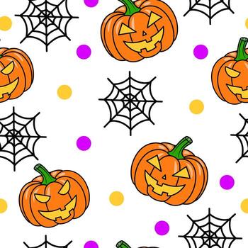 Halloween pattern with spooky pumpkin with spider web seamless pattern vector