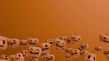 A Swarm of Floating Halloween Pumpkins on a Vibrant Orange Background, seamless loop video