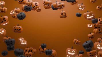 Circle of Halloween Pumpkins Frame Floating on Bright Orange Background, seamless loop video