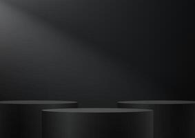 Abstract 3D black cylinder pedestal podium background on black wall scene space for product display presentation, Stage showcase. illustration. vector
