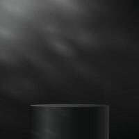 Empty black studio room background. Black background 3d with podium Empty room with shadow leaves. Space for selling products on the website. illustration. vector