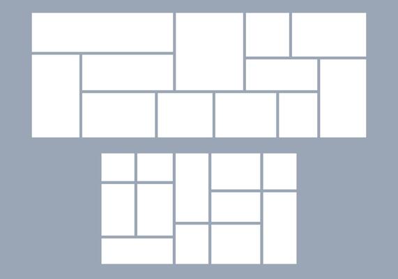 Picture frame with photo layout and mosaic template for collage or moodboard. Background board or album for diary, flyer, or horizontal comic panel. Works well for storyboard or cartoon page.