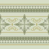 Dainty Classical Flawless Scroll Ornament Victorian Inspired And Geometric Combine Elegance Rich Pattern Border. Green Jade Royal Tones Expensive Ancient Wealth Color Hand Drawn for Silk Embroidery vector
