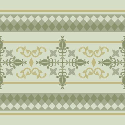 Dainty Classical Flawless Scroll Ornament Victorian Inspired And Geometric Combine Elegance Rich Pattern Border. Green Jade Royal Tones Expensive Ancient Wealth Color Hand Drawn for Silk Embroidery