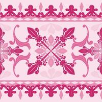 Classic Hand Drawn Magenta Mosaic Tiles With Luxury Scroll Ornament Seamless Border Pattern. Marvelous Heavenly Hot Pink Baroque Florals for Embroidery Silk Lace Craft Product Textiles Art Work Fabric vector