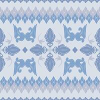Oriental Flourish Abstract Ornament Linear Fade Color Bluish Silver Grey Traditional Thai and Baroque Twist Elegance Intricate Florals Seamless Border Pattern Perfect for Silk Handicraft Scarf Textile vector