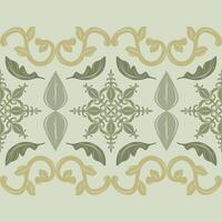 Celadon Royal Exquisite Botany Baroque Style with Golden Scroll Ornament Green Jade Color Cross Buds Leaf Florals Design for Delicate Rich Detailed Work Embroidery Textile Print Fabric Ceramic Brocade vector