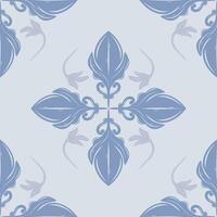 Traditional Luxury Fleur de lis Seamless Florals Pattern. Blue Silver Grey Color with Beautiful Scroll Ornament Medieval. Dainty Filigree Intricate Repeat Classy Detailed for Textiles Tiles Fabrics vector