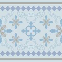 Delicate Hand Drawn Vines and Florals Fleur de lis Scroll and Geometric Ornament Elegance Border Pattern with Gold Bluish Qing Dynasty Color Inspired. Flawless Flow striped for Beautiful Luxury Decor vector