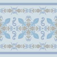 Glamorous Baroque Art with Royal Blue Qing Dynasty Color and Silver Grey Swirl Ornament. Ancient Botanical Byzantine Pattern Filigree Hand Drawn Oriental Vibe Expression for Border Garment Interior vector
