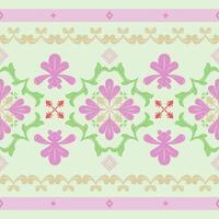 Sweet Botany Symmetric Fantasy Baroque Whimsical Style Seamless Border Pattern. Creative Traditional Luxury Motif Florals Pink Green Red Gold for Elegance Feminine Design Wallpaper Textile Fabric Tile vector