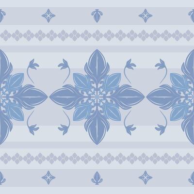 Artistic Silver Grey Bluish Tones Elaborate Motif Luxury Handicraft Blooming Striped Border Pattern. Delicate Rich and Classy Glamorous Medieval Scroll Ornament Victorian Embroidery Ceramic Textiles