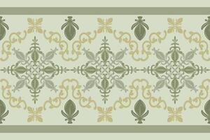 Intricate Symmetric Royal Baroque Rococo Botany Florals Design with Green Jade Tones Gold Ornament Border Pattern Elegance Luxury Style of Vines Flawless Embroidery Brocade Art Frame Fabric Decoration vector