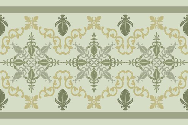 Intricate Symmetric Royal Baroque Rococo Botany Florals Design with Green Jade Tones Gold Ornament Border Pattern Elegance Luxury Style of Vines Flawless Embroidery Brocade Art Frame Fabric Decoration