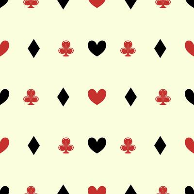 Minimal playing card suit symbols arranged in a seamless grid. A clean and versatile pattern for gaming themes and backgrounds. Less is more charming luck repeat luck for paper wrapping, textile, tile