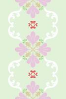 Dainty Sweetly Feminine Whitework Elaborate Needlecraft Hand Drawn Scroll Ornament Victorian Baroque Embroidery Border Pattern. Pink Red Green White Frame Striped Petal Blooming for Lace Filigree Tile vector