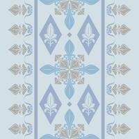 Delicate Flourish Border Pattern With Motif Scroll Ornament Silver Grey Blueish Tones Seamless Design. Dainty Thai Silk Ancient Flowers for Apparel Sabai Garment Saree Embroidery Prints Fabrics Scarf vector