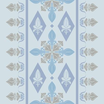 Delicate Flourish Border Pattern With Motif Scroll Ornament Silver Grey Blueish Tones Seamless Design. Dainty Thai Silk Ancient Flowers for Apparel Sabai Garment Saree Embroidery Prints Fabrics Scarf