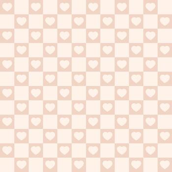 Seamless pattern with hearts and squares. Geometric repeating gingham pattern,pastel striped texture. vector