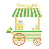 Street cart with a glass jar and glasses with refreshing lemonade, lemon slices, mint and ice vector