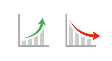 Growth and decline chart icon. Green upward and red downward arrow symbol vector