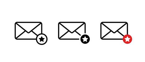 Favorite email icon set. Envelope with star mark symbol. Important message concept vector