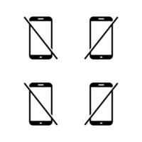 No mobile phone icon set. Do not use smartphone sign. Cellphone ban symbol vector