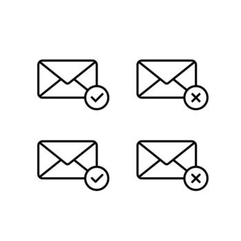 Approve and decline message icon. Accept and reject email symbol. Envelope with check mark and cross sign vector