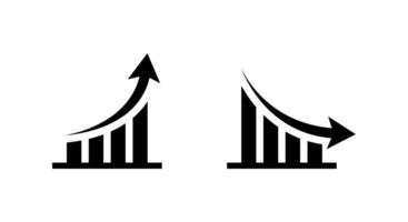 Up and down curved arrow chart icon. Business trend bar symbol vector
