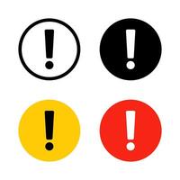 Alert and warning icon set. Exclamation mark symbol in color circle. Important and caution sign vector