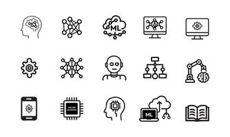 Artificial Intelligence and Machine Learning Icons set vector