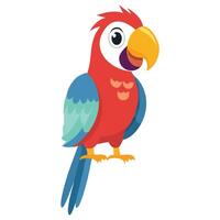 Cartoon red macaw parrot isolated on white background. Colorful talking domestic bird vector