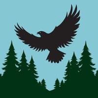 Eagle Flying High Above Tall Trees vector