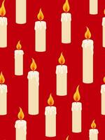 candle light seamless pattern on red background warm glowing wax illustration burning candles repeating vector