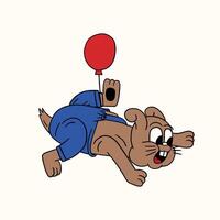 rabbit and balloon retro cartoon character illustration vector
