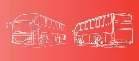 City bus front and back view line art in a red background vector