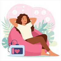 A woman is relaxing at home vector