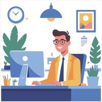 A man working at office vector