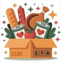Food in a box with juice vector