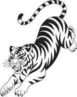 a black and white tiger running on the ground vector