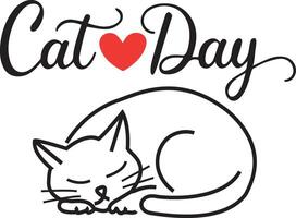 cat day poster with cat sleeping on white background vector