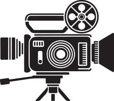 a black and white photo camera icon on a tripod vector