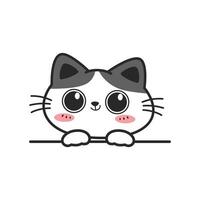 Cute happy cat with big eye cartoon hand-drawn style peeking, Kawaii smiling cat doodle vector