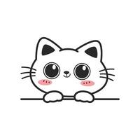 Cute happy white cat with big eye cartoon hand-drawn style peeking, Kawaii smiling cat doodle vector